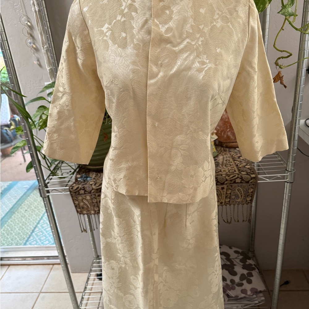 Vintage Cream Floral Blazer & Skirt Set